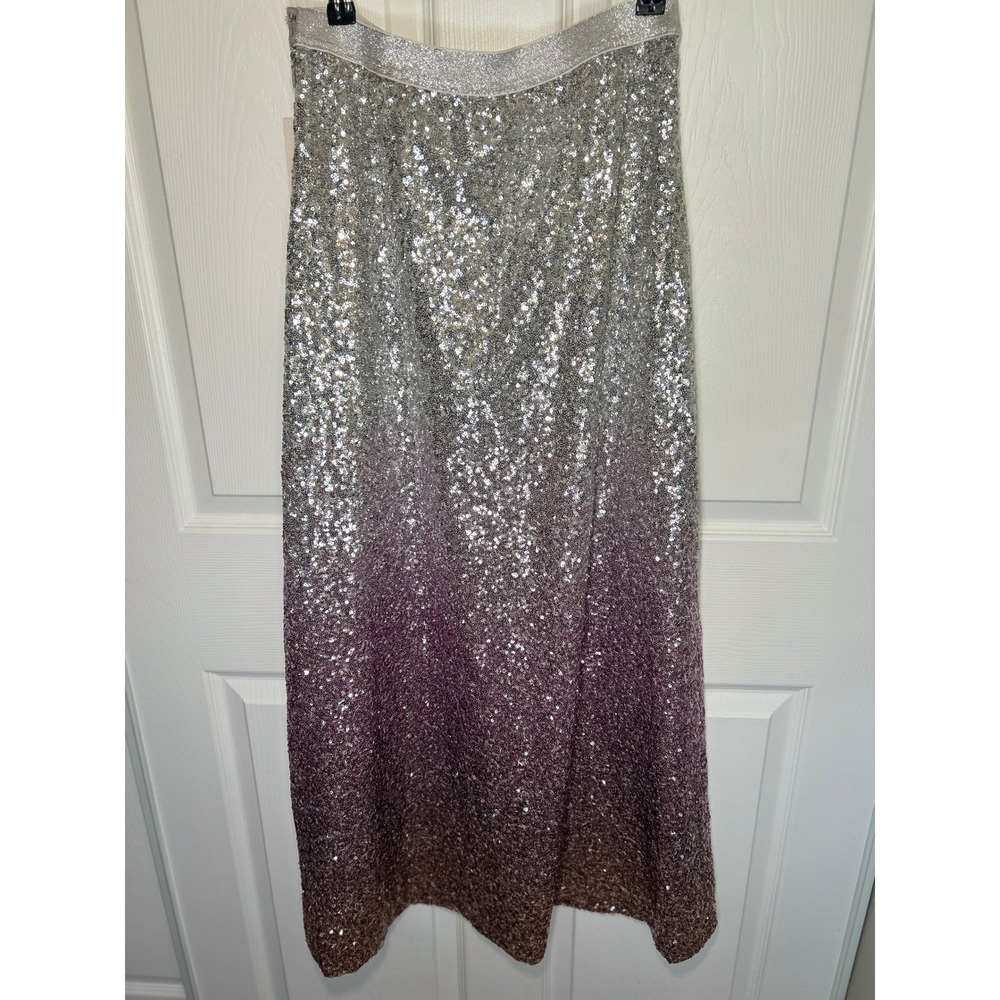 Anthropologie NWT Leticia Sequin Ombre Maxi Skirt Silver Pink Rose Size 6